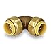 Pushlock UPE9034 90 Degree Elbow Pipe Fittings Push to Connect Pex Copper, CPVC, 3/4 Inch, Brass