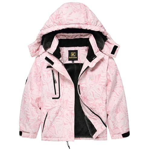 Keevoom Girl's Ski Jacket Warm Winter Snow Coat Windproof Snowboarding Rain Jacket Fengye Pink 4-5