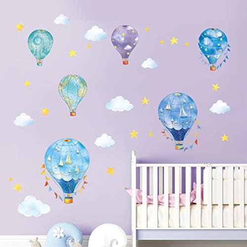 decalmile Nautical Hot Air Balloons Wall Decals Cloud Star Wall Stickers Baby Nursery Kids Bedroom Wall Decor