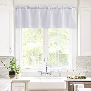 Valea Home Water Repellent Valance for Bathroom Window Waffle Woven Textured Short Kitchen Curtain Valances60 x 16 inches White One Panel