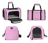 Qlfyuu Transporttasche für Katze Hund, Faltbare Tragbar Katzentransportbox Hundetransportbox für Mittel Kleine Haustiere Katzen Hunde, Katze Tragebox Tragetasche bis 15lbs(Rosa, Medium)