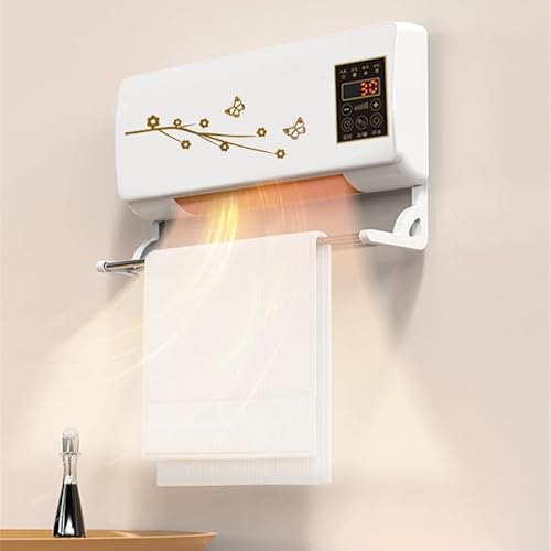 SolKin家庭用暖房用移動式小型 ミニ暖房エアコン 壁掛けエアコン リモコン付き タイミングー 、移動可能、18度から45度まで調節 ポータブル 低騷音 操作簡単 一体型機器 工事不要、壁取付け可能 年中使える 温風機能 除湿機能 (ホワイト + 物干し