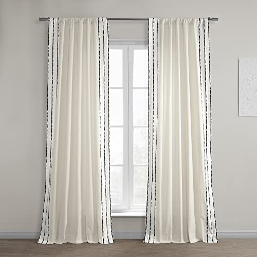 HPD Half Price Drapes Bordered Solid Cotton Curtains for Bedroom & Living Room 50 X 108, DTCC-SB220608-108 (1 Panel) Sharkskin Black Stripe