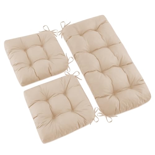 TheKorva Outdoor Wicker Chair Cushions, Waterproof Wicker Furniture Cushions, Fade Resistant 3 Piece Wicker Patio Cushions Set for Loveseat, Bench, Settee, Swing, 44×19×4 Inch, Beige