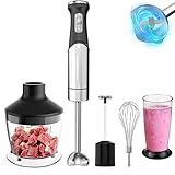 UUOUU Batidora de Mano 1200W, 5 en 1 Minipimer con Velocidad Inteligente, Batidor de Acero Inoxidable Resistente, con Espumador de Leche, Batidor, Picadora y Taza de 800ml