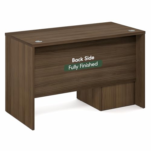 Image of Furinno Roger 47 Inch Executive Desk with File Cabinet, Home Office Desk with 3-Drawer Fixed Pedestal Filing Cabinet, Desk Cord Grommet, for Home Office, Modern Walnut