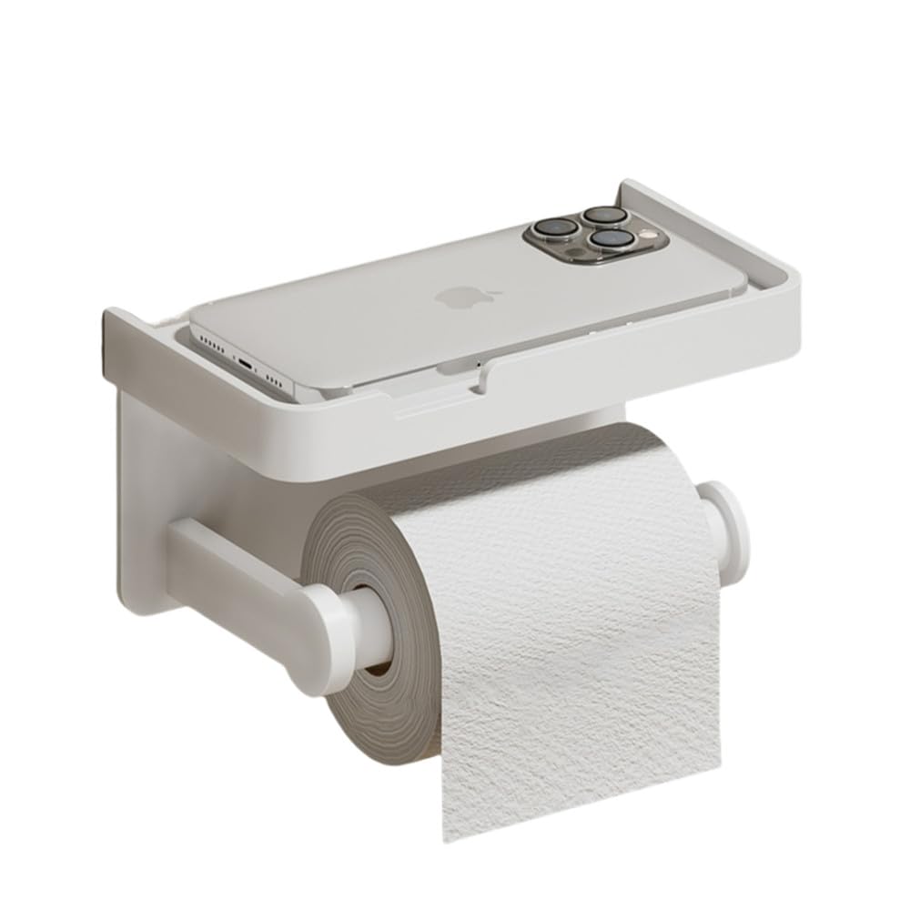 Portarrollos de papel de aleación de aluminio montado en la pared, Dispensador de Papel Higiénico, sin taladrar, para baño, cocina, color blanco A