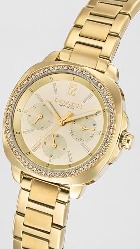 Image of Coach Kitt Qtz Multifunction Gold Tonneau Dial Women's Watch|Ionic Plated Thin Gold Steel Material|Gold Color Band - 14504393