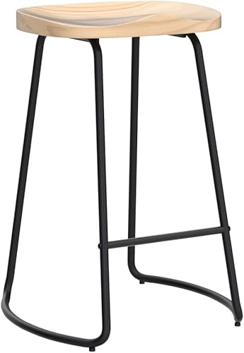 Miniatura 4 de HeuGah Bar Stools, Solid Wood Barstools Set of 2, 26" Counter Height Bar Stools with Metal Leg,Rustic Backless Bar Stools for Kitchen Island,Bar