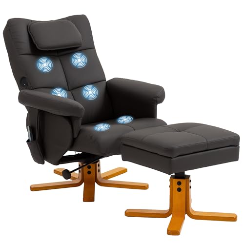 HOMCOM - HOMCOM Fauteuil massant avec Repose-Pied Fauteuil Relax Salon - Dossier inclinable jusqu'à 135°, Coffre de Rangement, appuie-tête et télécommande - revêtement synthétique Marron