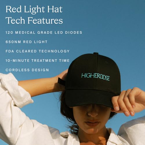 HigherDOSE Red Light Therapy Hat for Hair Growth - Reduce Hair Loss & Shedding - Targeted Infrared Red Light Therapy to Support Scalp Health