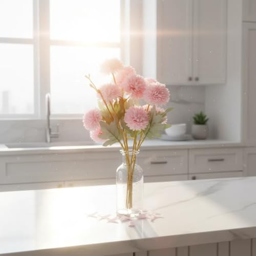 Image of Mandy's 6 Stems Silk Pink Kiku Ball Flowers