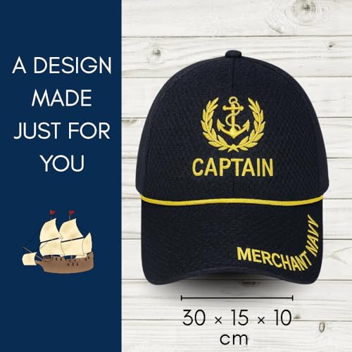Image of Adjustable Caps | Uniform Accessory | Free Size Unisex Hat | Baseball Hats | Durable & Lightweight Comfortable Cap | Hat with Gold Embroidery Merchant Navy Cap