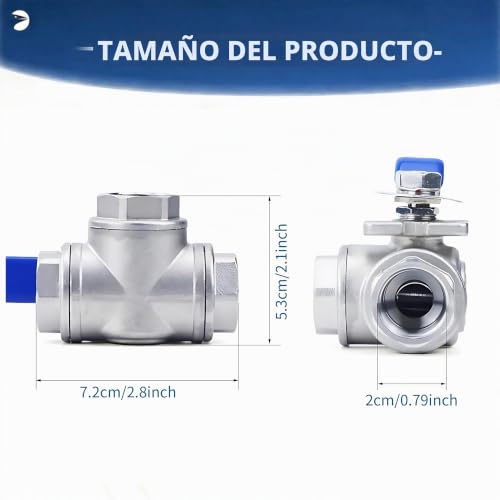 Válvula de bola de tres vías SUS304 duradera para un desvío de flujo eficiente 3