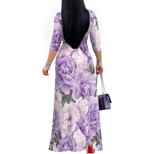 Image of PinkPatty Women's Long Sleeve Maxi Dress Plus Size Trendy Wedding Guest Dress with Pockets&Belt