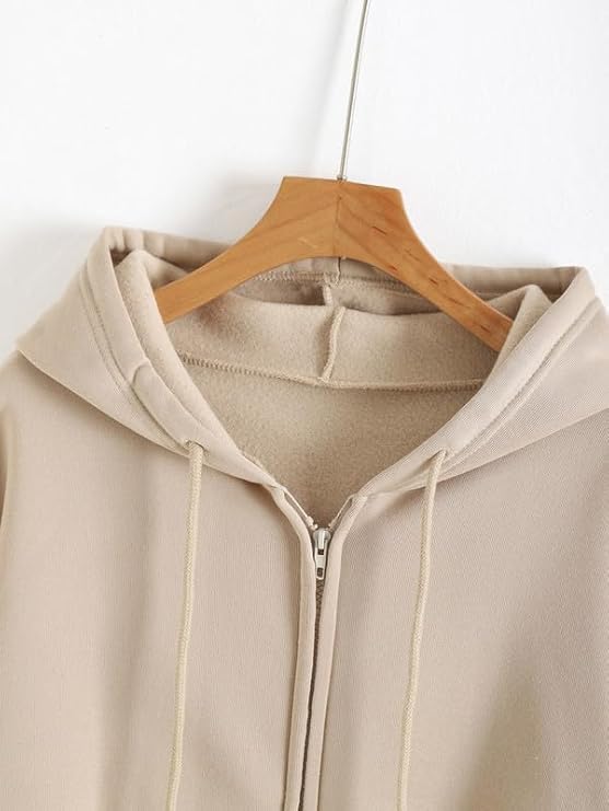 Image of NETCLICK Women's Polycotton Fleece Plain Full-Zip Hooded Winter Sweatshirt with Kangaroo Pocket Casual Warm Outerwear