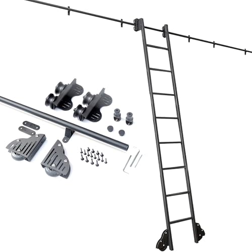 GLFNB Riel móvil para Escalera corrediza de 100-600 cm, con Ruedas para Suelo, para Puerta de Granero, retráctil, de Metal, para Biblioteca, Interior (Kit de riel de 400 cm)