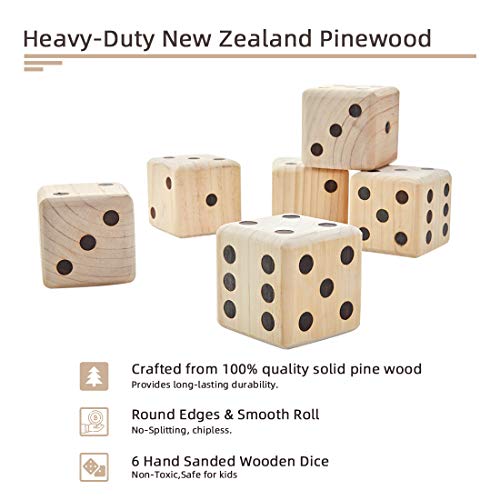 ApudArmis Giant Wooden Yard Dice Game, 3.5'' Big Dice Lawn Game Set with Scoreboard & Carrying Bag - Giant Pine Wooden 6 Dice Backyard Game Set for Kids Adults Family - Thumbnail 2