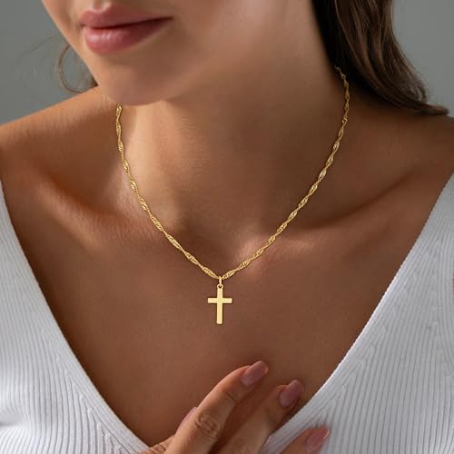 Cross Necklace for Women Trendy - Dainty 18K Real Gold Plated Minimalist Cross Necklace Non Tarnish Waterproof Trendy Cute Simple Small Necklaces Easter Christian Religious Faith Jewelry Gifts2