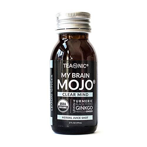 TEAONIC MY BRAIN MOJO: Clear Mind - Herbal Juice - Lemon Juice - Black Pepper - Turmeric And Ginger Root Juice - Immunity Support - Organic Turmeric Root - Ginger Shots - 2 fl. oz. - 12 Pack