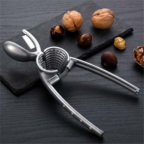 Cracker per castagne multifunzione 2 in 1, in metallo, pinza apri noce, coltello aperto per castagne, clip per noci a doppio uso, accessorio per la cucina (grigio) - immagine 5