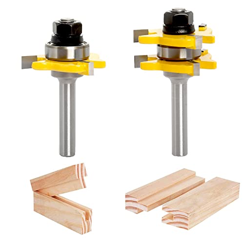 Sinoprotools 2 Teilig Nut- und Federfräser Set, Oberfräser Set 8mm Schaft für Elektro Oberfräsen,Nutfräser mit 2 Lager,Holz Fräser für Holzschneider...
