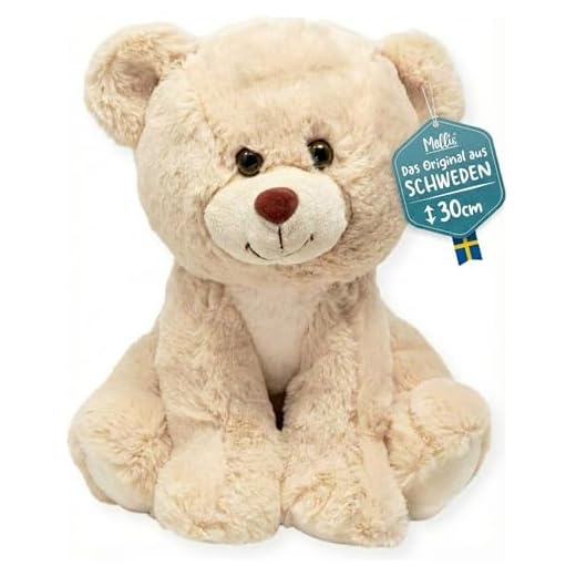 Molli Toys Mollis Teddybär Elliot Kuscheltier 30 cm weiß - Plüschtiere entwickelt in Schweden