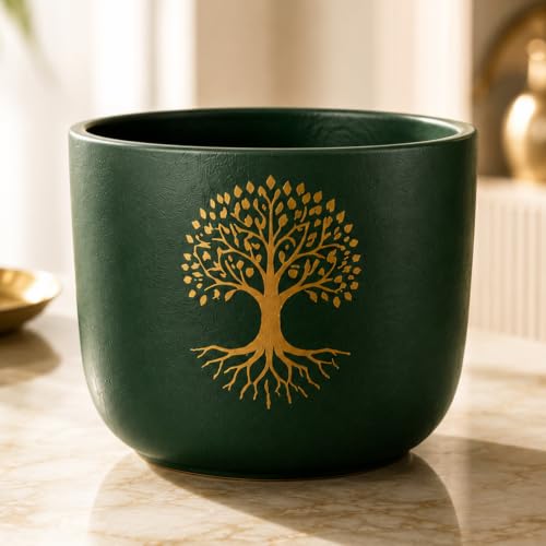 Image of ecofynd 4.5 Inch Tree of Life Terracotta Pot for Indoor Plants, Decorative Clay Planter with Drainage Hole, Flower Pot for Succulents, Cactus, Herbs, Home, Office & Balcony Decor (TPOT011-BLK)