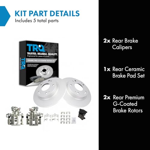 Image of TRQ Rear Brake Pad and Rotor Set Ceramic G Coated Solid Rotors Calipers | For 2013-2015 Acura ILX 2006-2015 Honda Civic