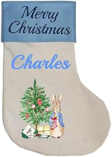 GPG Ltd Boys Blue Personalised Peter Rabbits Sublimation Printed Christmas Stocking Handmade in the UK - Large Size 50cm Tall (Name Only)