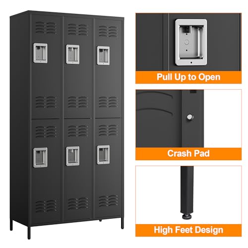 Image of Metal Locker with 6 Doors, 72 inch Storage Lockers for Employees - Employees Locker for School, Gym, Home, Office, Garage Black