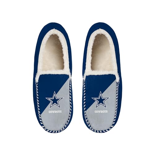 FOCO NFL Unisex-Adult Officially Licensed Color Block Primary Logo Sherpa Lined Moccasin Slippers (Dallas Cowboys, numeric_7)
