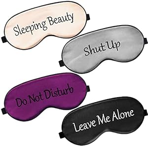 4 Pieces Funny Sleep Mask Silk Eye Mask Soft Blackout Blindfold with Adjustable Strap Sleeping Eye Cover Mask for Women Men Travel, Nap, Meditation (Black, Gray, Pink, Purple)
