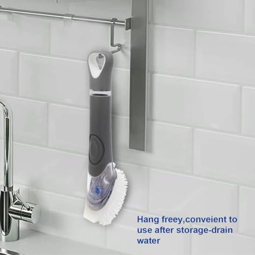 Image of CELOX Dish Brush with Soap Dispenser for Cleaning Pots, Dishes, Bowls, Gray
