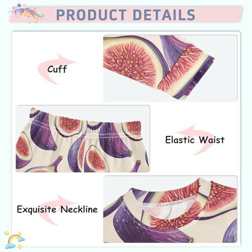 Pajama Sets Long Sleeve Fig Pattern Print Design Soft Comfy Sleepwear 2 Piece PJS 3-8T4