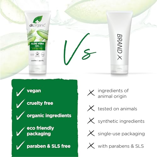 Dr.Organic Gel De Aloe Vera Con Aceite De Árbol Del Té Orgánico Y Árnica, Negro, 200 Mililitro - imagen 4