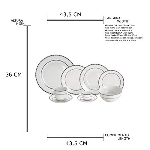 Aparelho de Jantar de Porcelana 42 Peças Alto Relevo Rojemac Azul