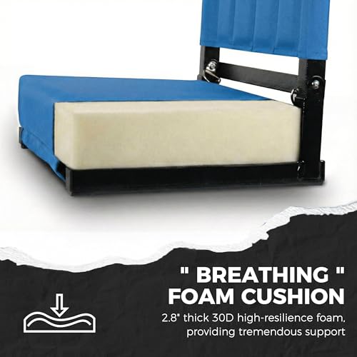 Image of SPORT BEATS Stadium Seats with Back Support Bleacher Chairs with Back and Cushion Thick Padded Bleacher Seats Includes Shoulder Strap Blue 2pcs Regular - 17 inch W x 12 inch D x 16.5 inch H