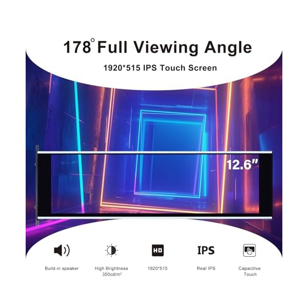 GeeekPi 12.6 Inch IPS LCD Touch Screen Monitor FHD 1920x515 Display, Fit for DIY Y60 PC Case CPU GPU Secondary Monitor Panel, Built-in Dual Speakers, Plug & Play,with up to 10-Points of Multi-Touch - Image 4