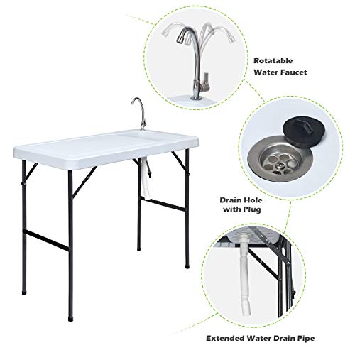 Reuniong Fish Cleaning Table With Sink, Folding Camping Cutting Table With Drainage Hose, Flexible Stainless Steel Faucet, Portable Outdoor Fish Fillet Cleaning Station For Garden, Picnic And Rv #TOP4