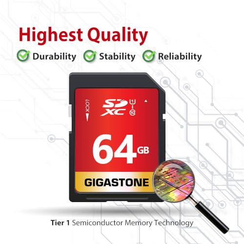 Image of Gigastone 64GB SD Card 5 Pack, UHS-I U1 Class 10 SDXC Memory Card High Speed Full HD Video Canon Nikon Sony Pentax Kodak Olympus Digital Camera