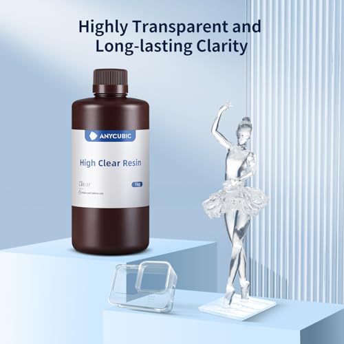 Image of ANYCUBIC High Clear 3D Printer Resin, Resist Yellowing and Highly Transparent, Tough and Resilient, Low Odor 3D Printing Resin, Widely Compatible for All LCD /DLP Resin 3D Printers (High Clear, 1kg)