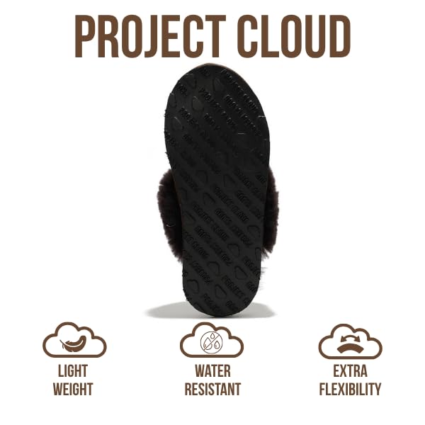 Image of Project Cloud Genuine Leather Slippers for Women with Genuine Fur Lining, Non-Slip Indoor /Outdoor Clog Mule Slippers, Memory Foam Insole