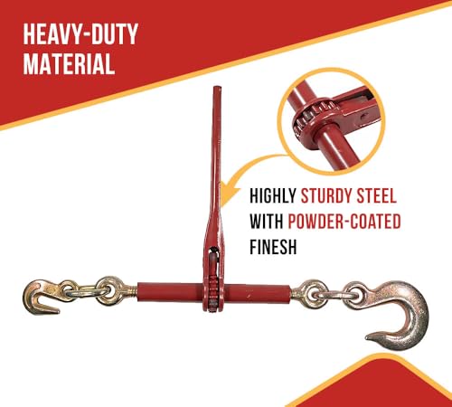 Image of Mytee Products (2 Pack) 5 /16 inch- 3 /8 inch Heavy Duty Ratchet Chain Binder w / 3 /8 inch Grab Hook & 1 /2 inch Slip Hook, 5,400 Lbs WLL - Tie Down Hauling Load Binders for Flatbed Trailers