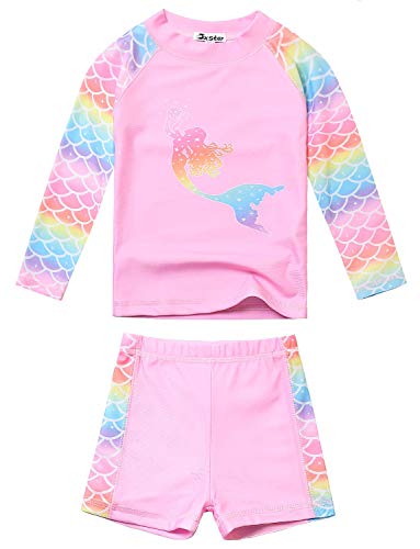 2-Piece Rash Guard Swimwear Girls Long Sleeve Mermaid Swimsuits Beach Shirts #TOP9