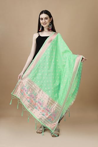 Image of DEVANGI Women's Woven Banarasi Silk Dupatta /Chunni For Women, Floral Print 1 Meter Wide and 2.3 Meter Length Printed Designer Dupatta /Chunni For Girls