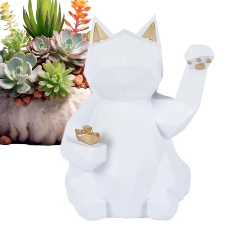 Chat fortune en résine statuette géométrique compacte pour tableau de bord et restaurant