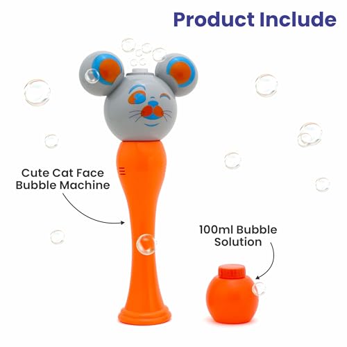Image of Aditi Toys Cat Face Bubble Machine Toy for Kids, Automatic Bubble Blower with Light, Bubble Blast Includes 100ml Bubble Solution, Outdoor & Indoor Play for Boys Girls, Above 3+ Age (Orange)