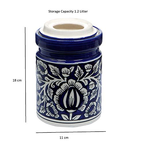Image of Ceramic Handmade Pickle Jar with Lid | 1.25 Kg Achar Burni | Printed Pickels Containers | Traditional Airtight Clay Storage for Pickles, Chutney and Kitchen Essentials (Blue)