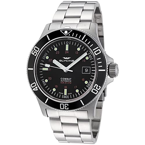 Glycine Combat Sub Automatic Black Dial Men's Watch GL0185, Silver-Tone Stainless Steel, Sapphire Crystal